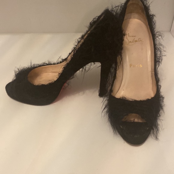 Christian louboutin black fuzzy open toe pumps - Picture 2 of 6